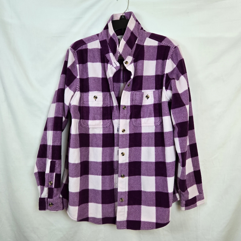 Time & Tru Womens Purple White Checkered Long Sleeve Fleece Shirt Jacket‎ XXL